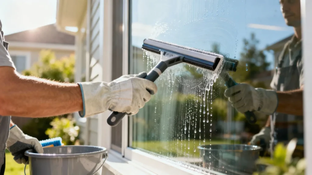 how to clean windows with a squeegee